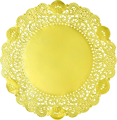 Manteles individuales de papel de encaje dorado de 12.5 pulgadas, para mesa redonda, tapete, tapete, desierto, boda, decoración de vajilla (100
