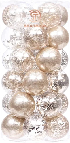 Miniatura 22 de Sea Team Juego de bolas de Navidad de plástico transparente inastillables, bolas decorativas de varios tamaños con relleno delicadas decoraciones