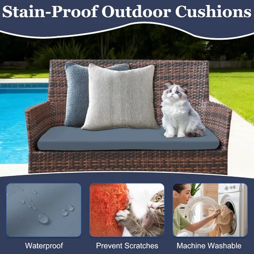 Miniatura 5 de Juego de fundas impermeables de 3 piezas para sofá de patio, fundas de repuesto para muebles de mimbre al aire libre, cojines de banco y asientos