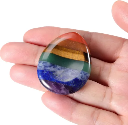 Miniatura 3 de Jovivi Piedra de preocupación del pulgar para la ansiedad, 7 cristales de chakra, piedras curativas ovaladas, piedra de palma pulida, cristal