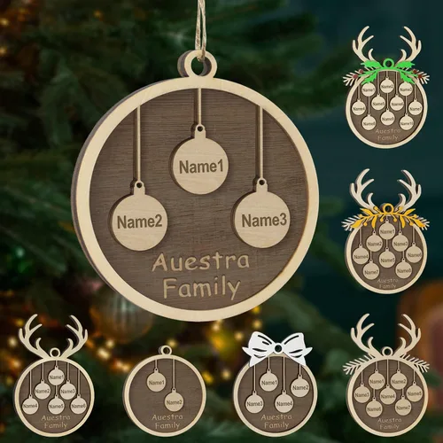 Miniatura 15 de Adornos de Navidad personalizados, familia de 1 nombre, adornos de Navidad de madera personalizados, decoración personalizada, decoración de árbol
