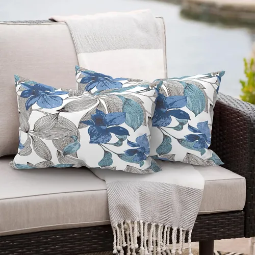 Miniatura 410 de Juego de 2 almohadas para exteriores de 16 x 16 pulgadas, repelentes al agua con interiores, para muebles de patio, hogar, jardín, geometría bohemia
