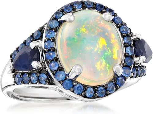 Miniatura 4 de Ross-Simons Opal and 1.30 ct. t.w. Sapphire Ring in Sterling Silver