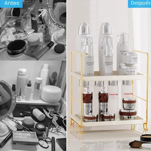 Miniatura 7 de FSyueyun Organizador de Encimera de Baño de 2 Niveles, Instalación Sin Herramientas, Organizador de Estante de Maquillaje de Plásticos Premium
