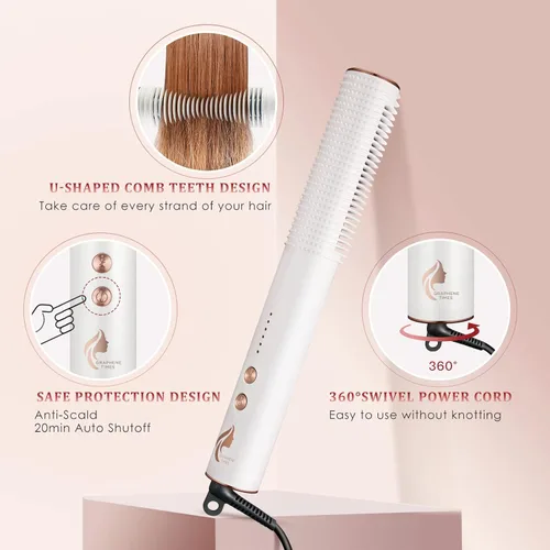 Miniatura 7 de Cepillo alisador de cabello, cepillo alisador de cabello 2 en 1 con apagado automático de 20 minutos, antiquemaduras, cómodo de llevar, cepillo