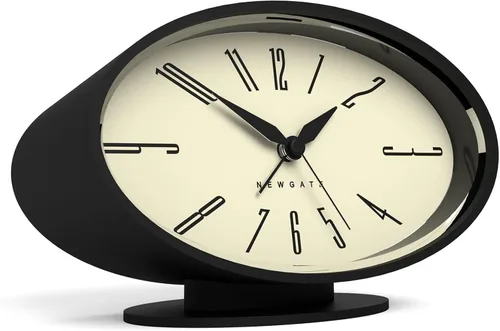 NEWGATE® Ronnie - Reloj despertador, diseño retro ovalado, acabado de goma suave negro, ideal para mesita de noche, escritorio o estante, accesorio