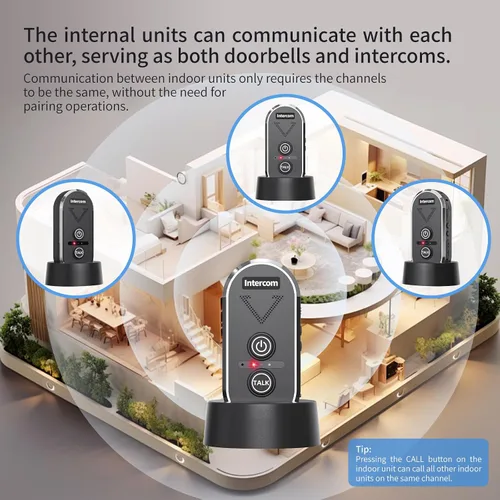 Miniatura 4 de Timbre inalámbrico con intercomunicador de voz de altavoz, intercomunicador de conversación bidireccional con 3 canales, volumen de 3 niveles
