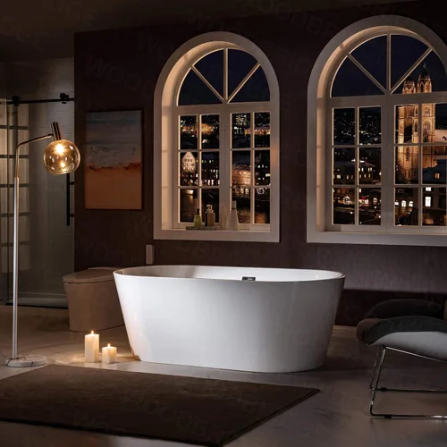 Miniatura 4 de WOODBRIDGE Bañera de remojo acílica independiente de 67 pulgadas con blanco, drenaje y desbordamiento en Matte, BTA1513-MB-Drain &O+ almohada, negro