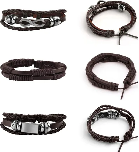 Miniatura 2 de MILAKOO 5 pulseras de cuero trenzado para hombres y mujeres, pulsera tejida ajustable