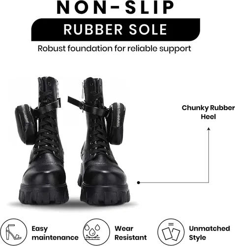 Miniatura 3 de Cape Robbin MonaLisa Botas de combate para mujer, botas de plataforma con tacones de bloque gruesos, botas altas para mujer