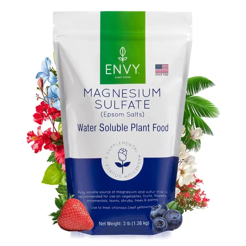 ENVY Alimento orgánico para plantas de sulfato de magnesio - Sales de Epsom solubles en agua | Fertilizante para rosas, flores, arbustos, verduras y