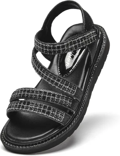 DADAWEN Sandalias de verano para niñas con diamantes de imitación y puntera abierta con purpurina para exteriores (bebésniños pequeñosniños grandes)