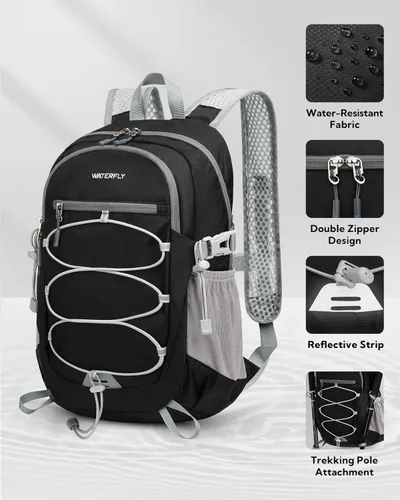 Miniatura 3 de WATERFLY Mochila pequeña y ligera y plegable: 15L Mini mochila de viaje plegable ultraligera con correa transpirable para el hombro al aire libre