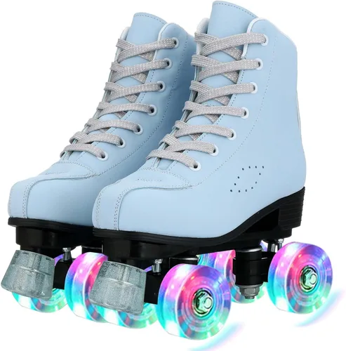 Miniatura 3 de YYW - Patines de cuero PU de alta calidad para mujeres y hombres, tipo botín, clásicos de doble fila, para interiores y exteriores, con bolsa