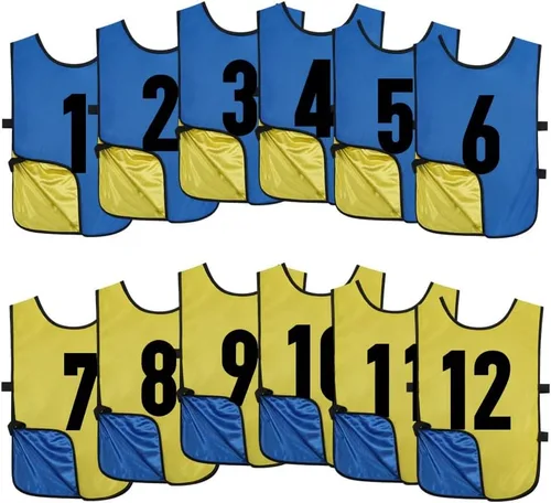 Paquete de 12 pinnies numerados reversibles, chaleco de doble cara, camisetas de práctica en equipo para niños y adultos