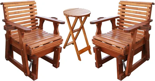 Miniatura 17 de Silla planeadora para exteriores, juego de muebles de patio de madera de 2 plazas con mesa, portavasos, respaldo alto y asiento contorneado Blanco