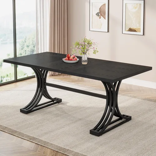 Miniatura 8 de Tribesigns Mesa de comedor rectangular de 63 pulgadas para 4 a 6, mesas de cocina modernas con elegantes patas de caballete de metal, mesas grandes