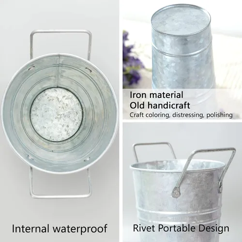 Miniatura 6 de Notakia Jarrones de metal galvanizado, jarrones de cubo de flores francesas para flores cortadas para decoración del hogar y decoración de mesa