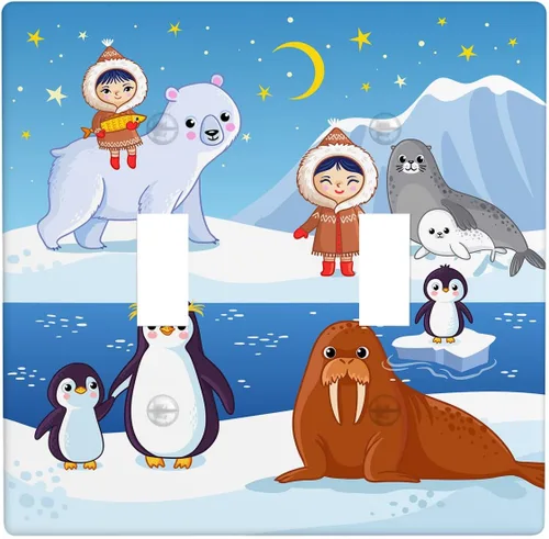 Miniatura 45 de Arctic Animals - Placa de interruptor de luz de 1 banda, lindo sello de dibujos animados, pingüino, oso polar, placa de pared individual basculante