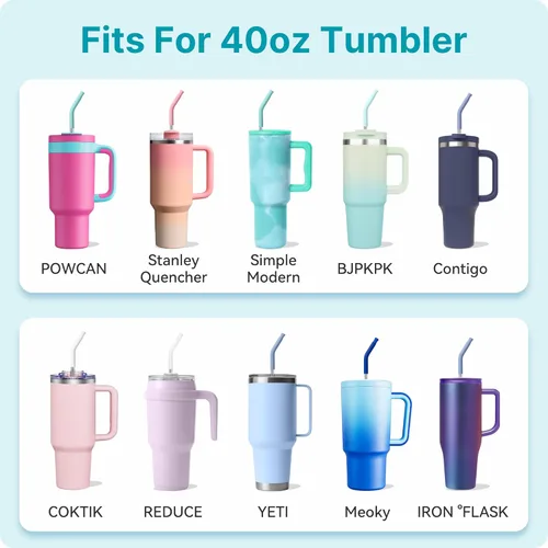Miniatura 5 de Pajitas de Metal Rectas de 40 oz para Vaso Stanley de 40 oz, 6 Piezas Pajitas de Metal Reutilizables de Acero Inoxidable para Beber con Puntas de 2