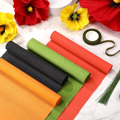 Miniatura 5 de Gersoniel 57 piezas de papel crepé de flores de bricolaje, 6 rollos de hojas de papel crepé de 1.58 onzas, 50 piezas de alambre de hierro floral