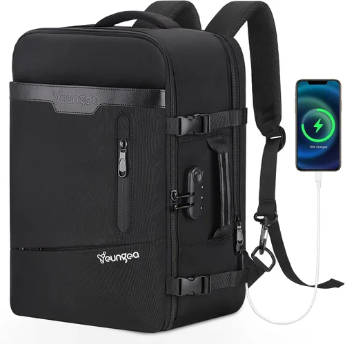 YOUNGOA Mochila de mano para viajar en avión, mochila de viaje grande aprobada por aerolíneas, bolsa de artículos personales de 35 L, mochila de