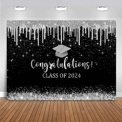 Miniatura 10 de Mocsicka Fondo de graduación de 7 x 5 pies 2026, decoraciones de graduación negro y dorado, pancarta de felicitaciones de graduación 2026, fondo
