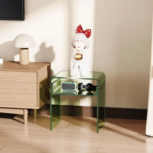 Miniatura 5 de Mesa auxiliar de 2 niveles de acrílico transparente; mesa de noche para sala de estar, dormitorio (1, Verde)