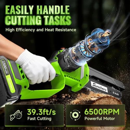 Miniatura 7 de Mini Motosierra Inalámbrica de 6 Pulgadas, Motosierra Eléctrica con 2 Baterías, Motosierra de Mano Alimentada por Batería con Engrasador Automático