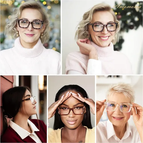 Miniatura 2 de AMOMOMA Anteojos de lectura cuadrados de gran tamaño retro para mujeres y hombres, luz azul, para computadora, gruesos, para mujer, bisagra