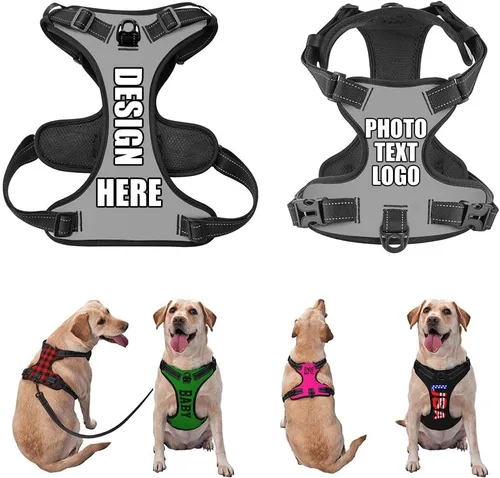 Miniatura 20 de Arnés para perro personalizado con nombre y número de teléfono, chaleco personalizado para perro, arnés reflectante ajustable para mascotas, beige, S