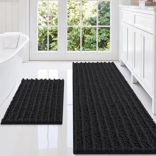 Miniatura 10 de Smiry Juego de 2 alfombras de baño, suaves y absorbentes, parte trasera de goma antideslizante, lavables a máquina, juego de alfombras de baño
