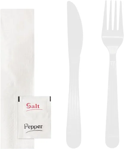 Miniatura 8 de Party Essentials Kits de utensilios de plástico resistentes envueltos individualmente, 50 juegos para catering de fiestas, tenedor/cuchara/cuchillo
