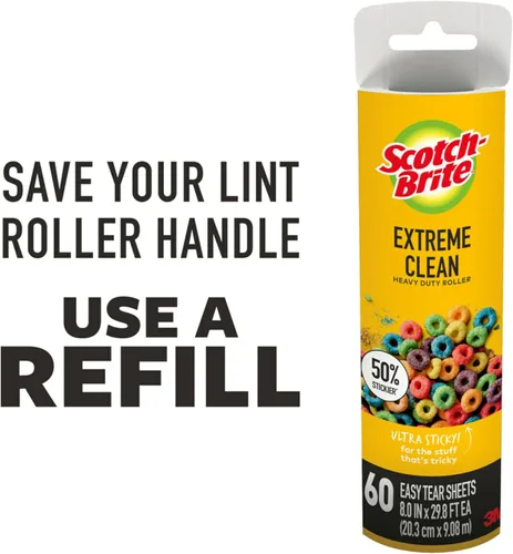 Miniatura 7 de Scotch-Brite Rodillo antipelusa 50% más adhesivo de superficie grande, ideal para quitar el pelo de mascotas, 60 hojas
