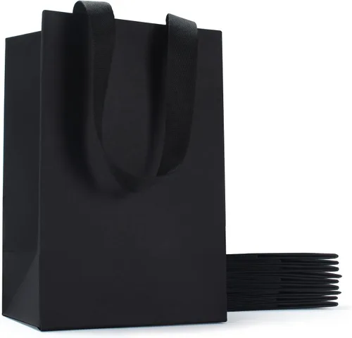 Miniatura 27 de Bolsas de regalo blancas con asas, 10 bolsas pequeñas de papel blanco de 5.25 x 3.75 x 8 pulgadas con asas de cinta, bolsa de compras de papel kraft