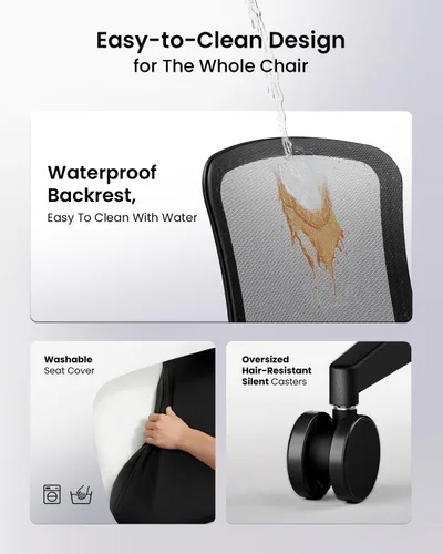Miniatura 9 de ProtoArc Silla de oficina ergonómica – Silla de malla flexible para mujer, asiento deslizante de espuma, reclinable de 125°, sillas de escritorio