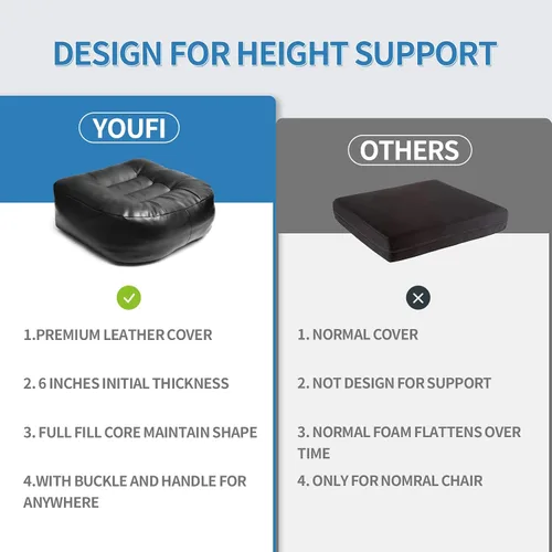 Miniatura 7 de YOUFI Cojín de Asiento de Cuero Extra Grueso Elevador para Silla de Oficina para Elevar la Altura - Relleno Completo para Soporte - con Funda Negro