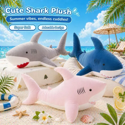Miniatura 2 de MorisMos Peluche de tiburón gigante de 39 pulgadas, almohada grande de peluche de tiburón para niños, novia, color azul Tiburón azul 39