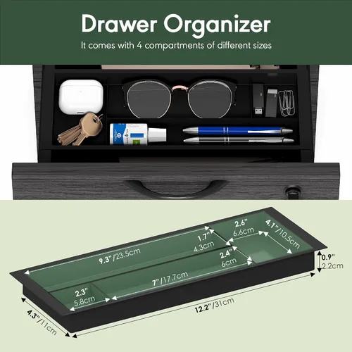 Miniatura 10 de Furinno Roger - Escritorio ejecutivo de 47 pulgadas con archivador, escritorio de oficina en casa con archivador de pedestal fijo de 3 cajones, ojal