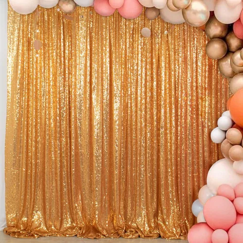 ShinyBeauty Cortina tipo telón de fondo de lentejuelas doradas | 2 paneles 5FTx10FT de fondo de fotografía de boda con purpurina | Elegantes Dorado