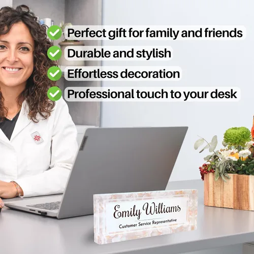 Miniatura 4 de Placa de Nombre de Escritorio de Acrílico Transparente Grueso Personalizada de 8x3" con Logo Personalizado - Decoración Profesional de Oficina