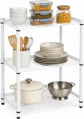 Honey-Can-Do Estantes ajustables de 3 niveles de alta resistencia, estante de almacenamiento de metal con capacidad de 250 lb, blanco, 14" de ancho
