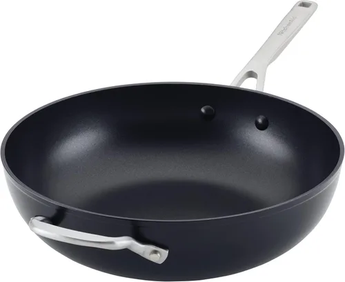 KitchenAid Sartén/Wok Antiadherente de Inducción Anodizada Dura para Saltear con Mango Auxiliar, 12.25 Pulgadas - Negro Mate