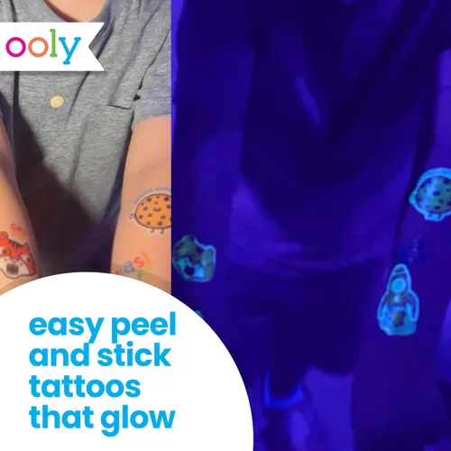 Miniatura 5 de Ooly Más de 40 tatuajes temporales que brillan en la oscuridad para niños, tatuajes temporales seguros y no tóxicos, regalos de fiesta para niños