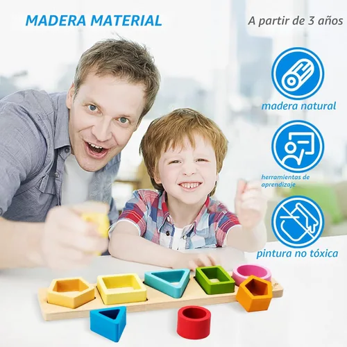 Miniatura 6 de Symdiro Juguetes Montessori para niños y niñas de 1, 2 y 3 años, juguetes de clasificación y apilamiento de madera para bebés pequeños, clasificador