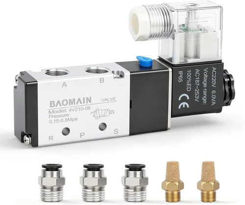 Miniatura 15 de Baomain 4V210-08 AC 220V 5/32" Quick Fitting 2 Posición 5 W Silenciador Base