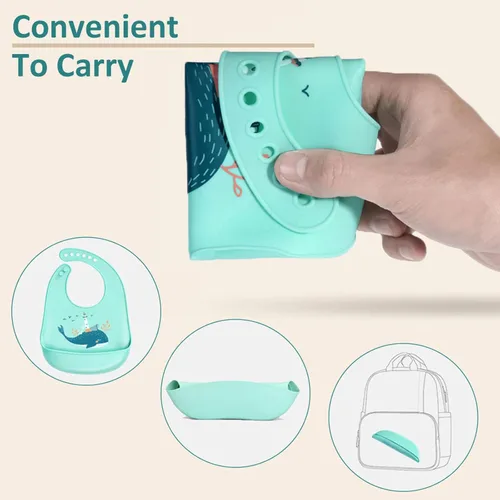 Miniatura 3 de Baberos de alimentación del silicón del bebé, 3pcs baberos impermeables ajustables para la alimentación