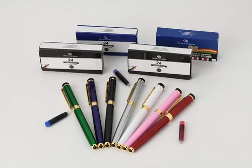 Miniatura 6 de Dryden Designs Pluma estilográfica. Caja premium de punta mediana 6 cartuchos de tinta incluidos (blanco perla)