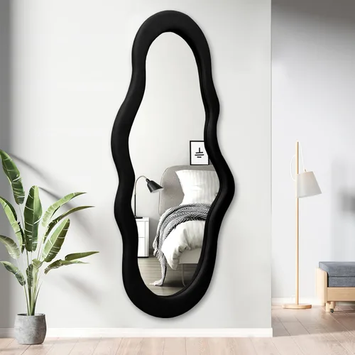 Miniatura 4 de BST FURNH Espejo de marco negro con forma de nube, 44 x 21 pulgadas, espejo alto montado en la pared para dormitorio, baño, sala de estar
