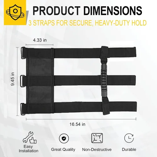 Miniatura 4 de moveland Juego de 2 asas de agarre compatibles con Jeep Wrangler TJ YJ JK, diseño de 3 correas fácil de ajustar para modelos 1955-2023 (negro)
